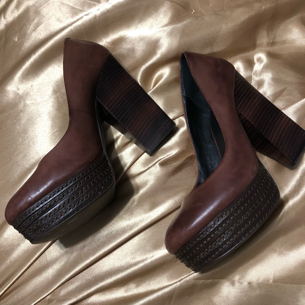 Trouve Brown Leather Platform Pump.  Size 8.5 Never Worn.
